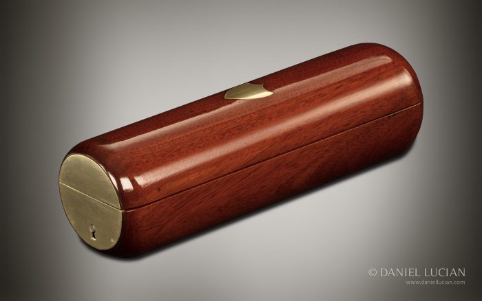 Miniature French Cylindrical Antique Jewellery Box in Cuban Mahogany.