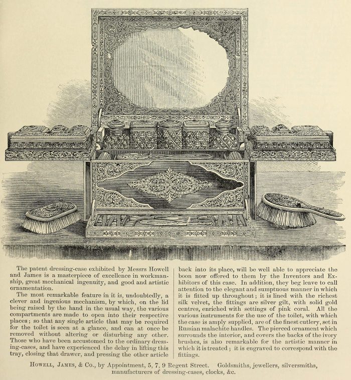 An illustration of a dressing case by Howell, James & Co taken from ‘The International Exhibition of 1862: The Illustrated Catalogue of the Industrial Department’.
