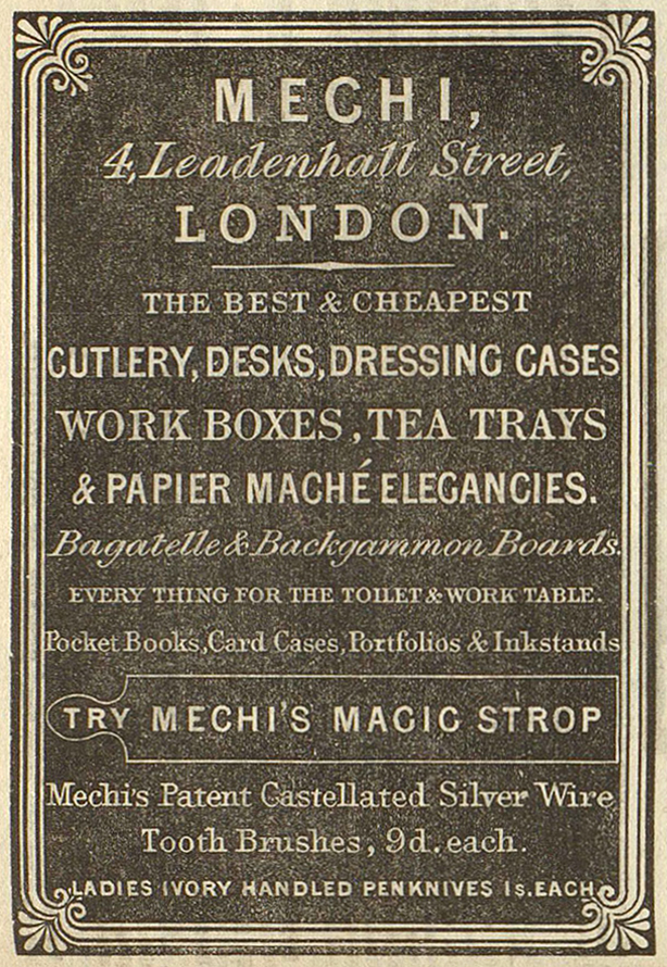 A Mechi advertisement taken from Charles Dickens' serialised version of 'Bleak House' from March 1852.