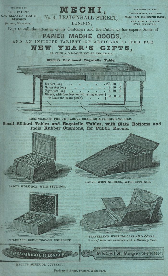 A Mechi advertisement taken from Charles Dickens' serialised version of 'Martin Chuzzlewit' from January 1844.