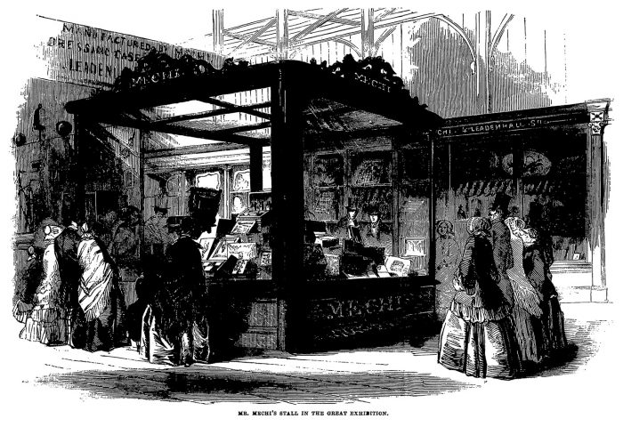 An illustration of Mechi's stand at the Great Exhibition of 1851.