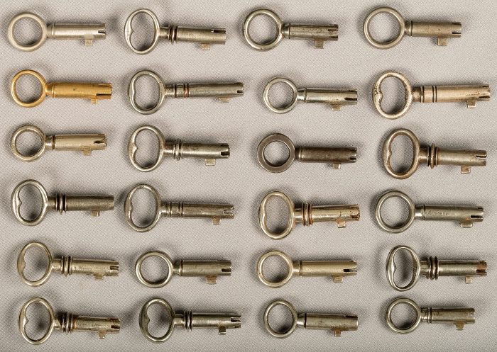A selection of antique Bramah keys.
