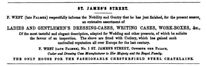 F. West advertisement taken from The Stowe Catalogue, 1848.