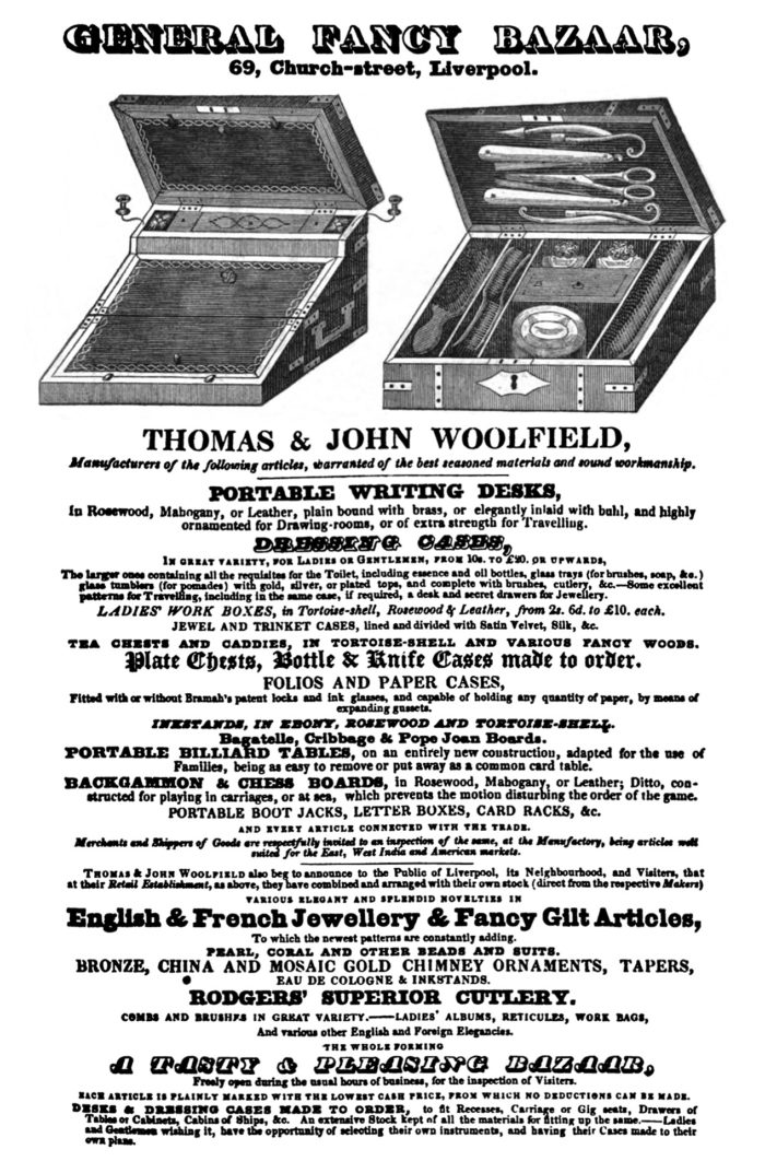 Thomas & John Woolfield advertisement taken from Pigot & Co's National Commercial Directory, For 1828-9.