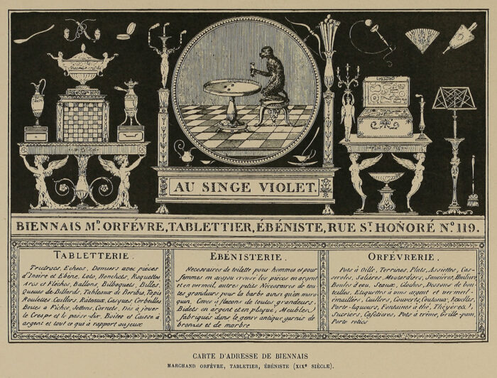 Martin-Guillaume Biennais advertising business card from circa 1795.